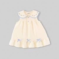 Girls Apricot Embroidered Peter Pan Collar A-Line Dress Casual Dresses