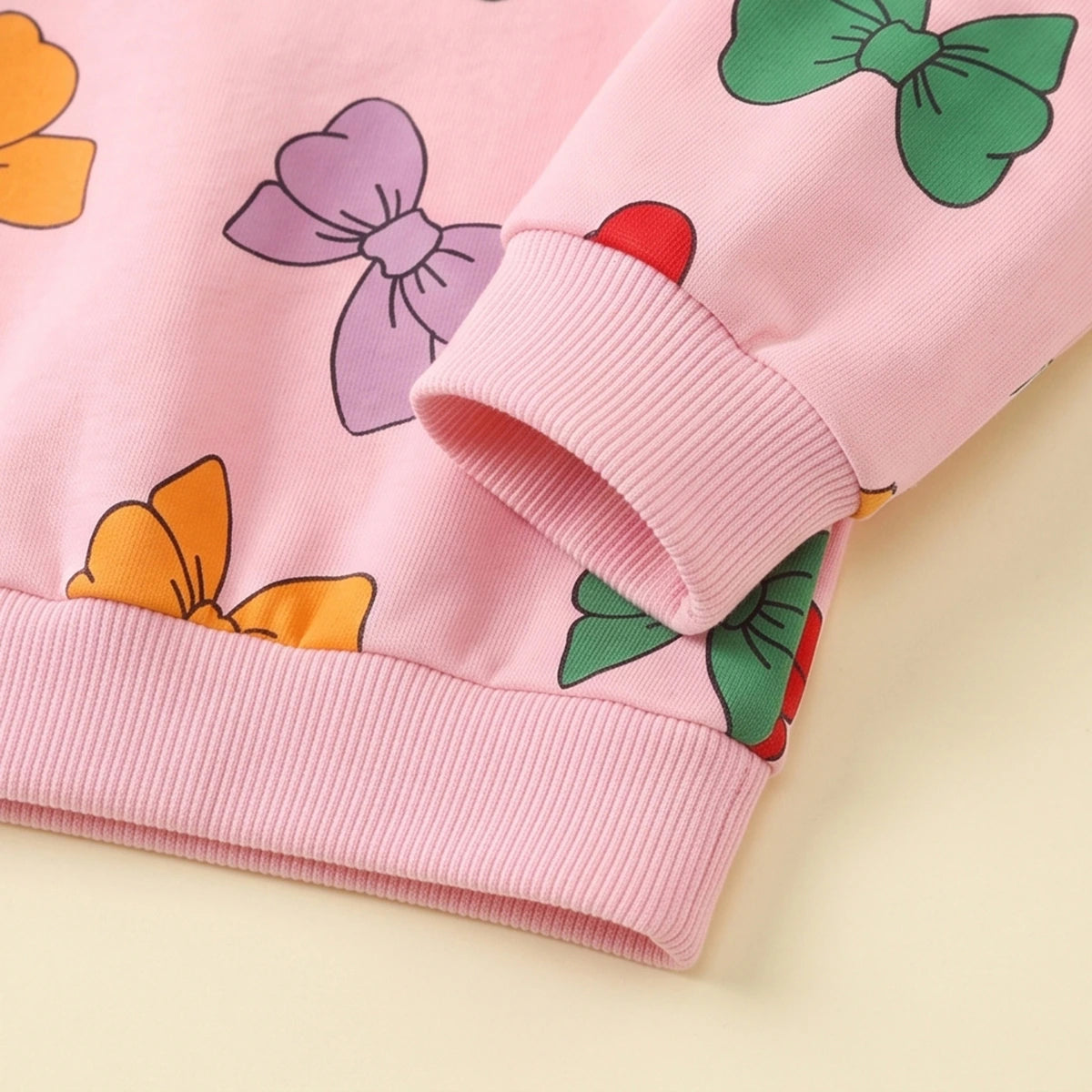 Girls Pink Bow Printed Sweatshirt & Joggers Co-ord Sets Sets