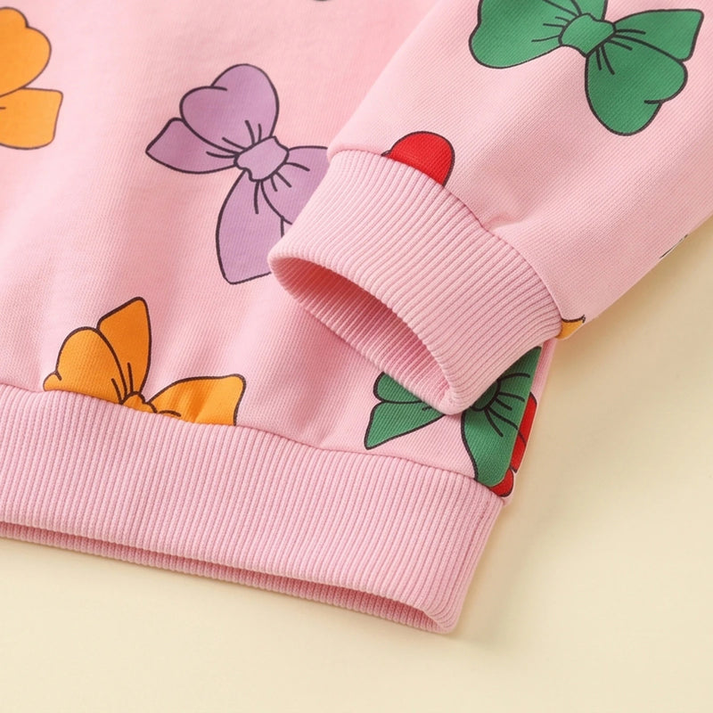 Girls Pink Bow Printed Sweatshirt & Joggers Co-ord Sets Sets