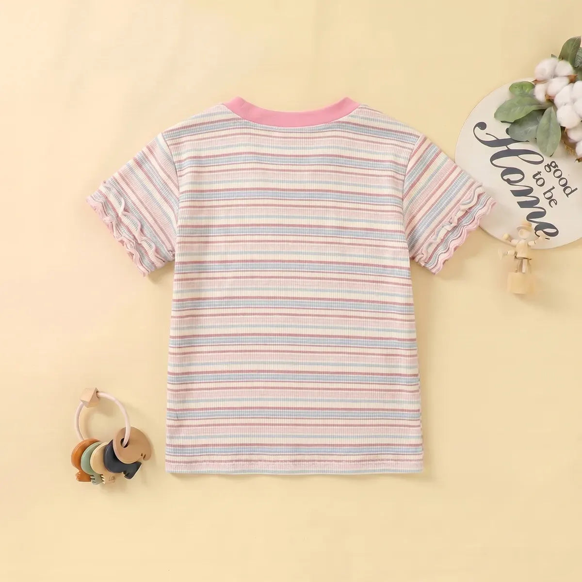Girls Multicolor Cat Print Short Sleeve T-Shirt Tshirts