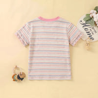 Girls Multicolor Cat Print Short Sleeve T-Shirt Tshirts