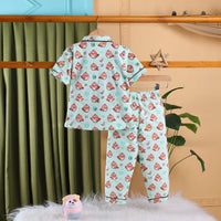 Girls Sea Green Bird Print Short Sleeve Shirt With Elasticated Pants Sets Sets