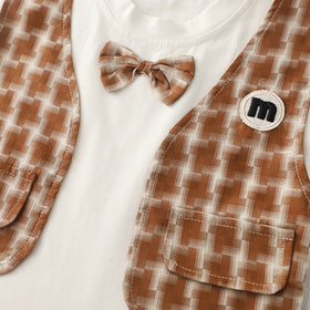 Boys Attached Waistcoat T-Shirt With Brown Abstract Printed Shorts Set 2 pc. Sets