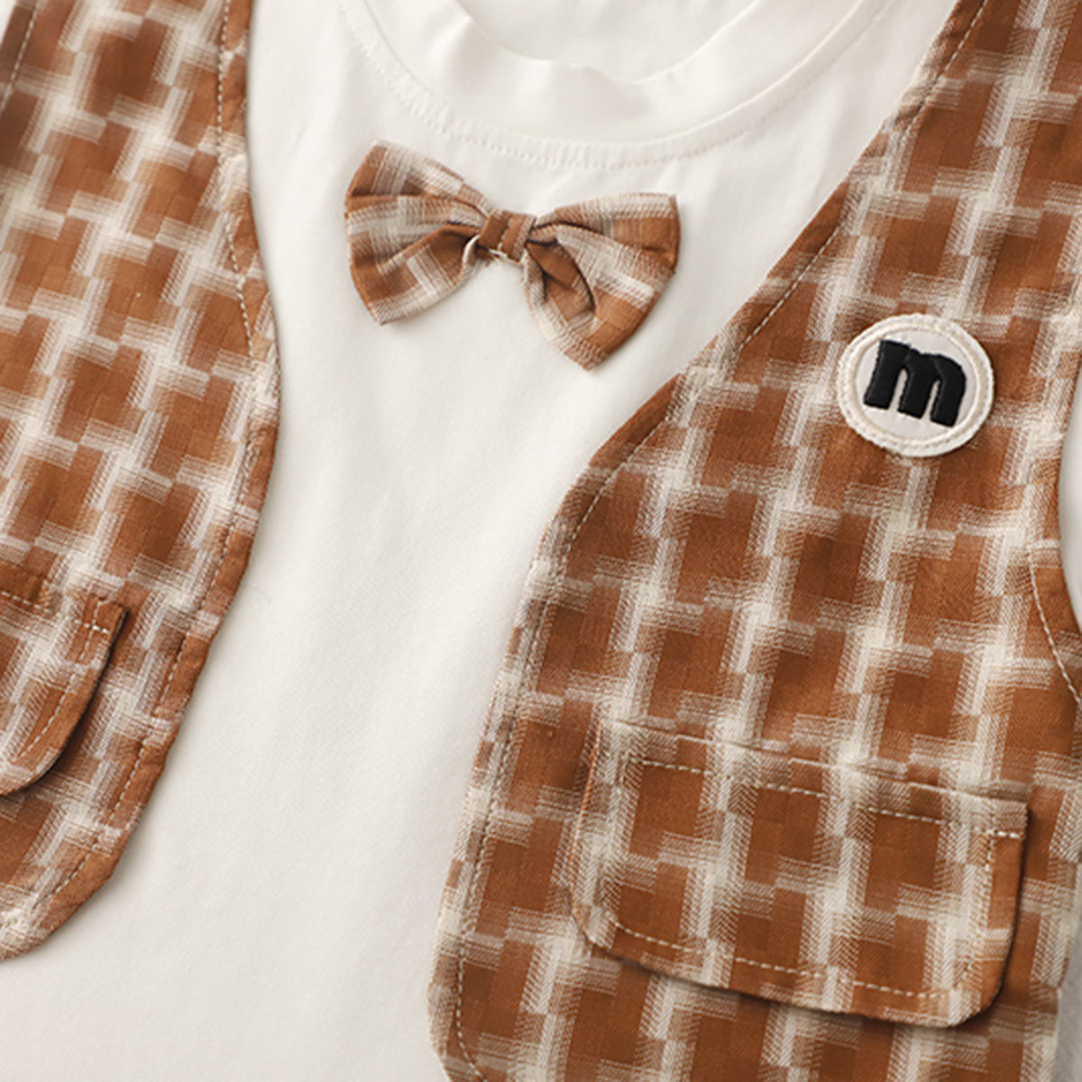 Boys Attached Waistcoat T-Shirt With Brown Abstract Printed Shorts Set 2 pc. Sets