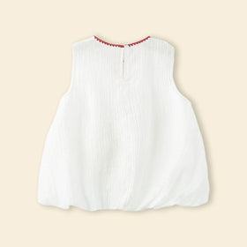 Girls White Mushroom Embroidered A-Line Dress Casual Dresses