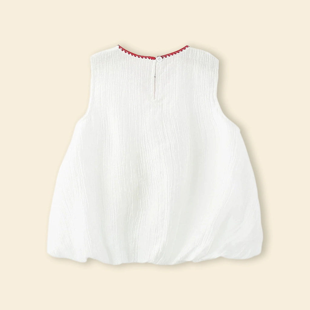 Girls White Mushroom Embroidered A-Line Dress Casual Dresses