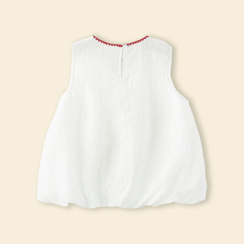 Girls White Mushroom Embroidered A-Line Dress Casual Dresses