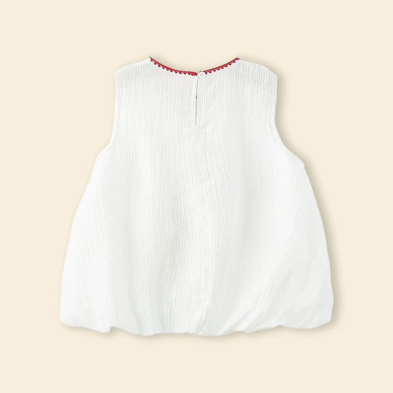 Girls White Mushroom Embroidered A-Line Dress Casual Dresses