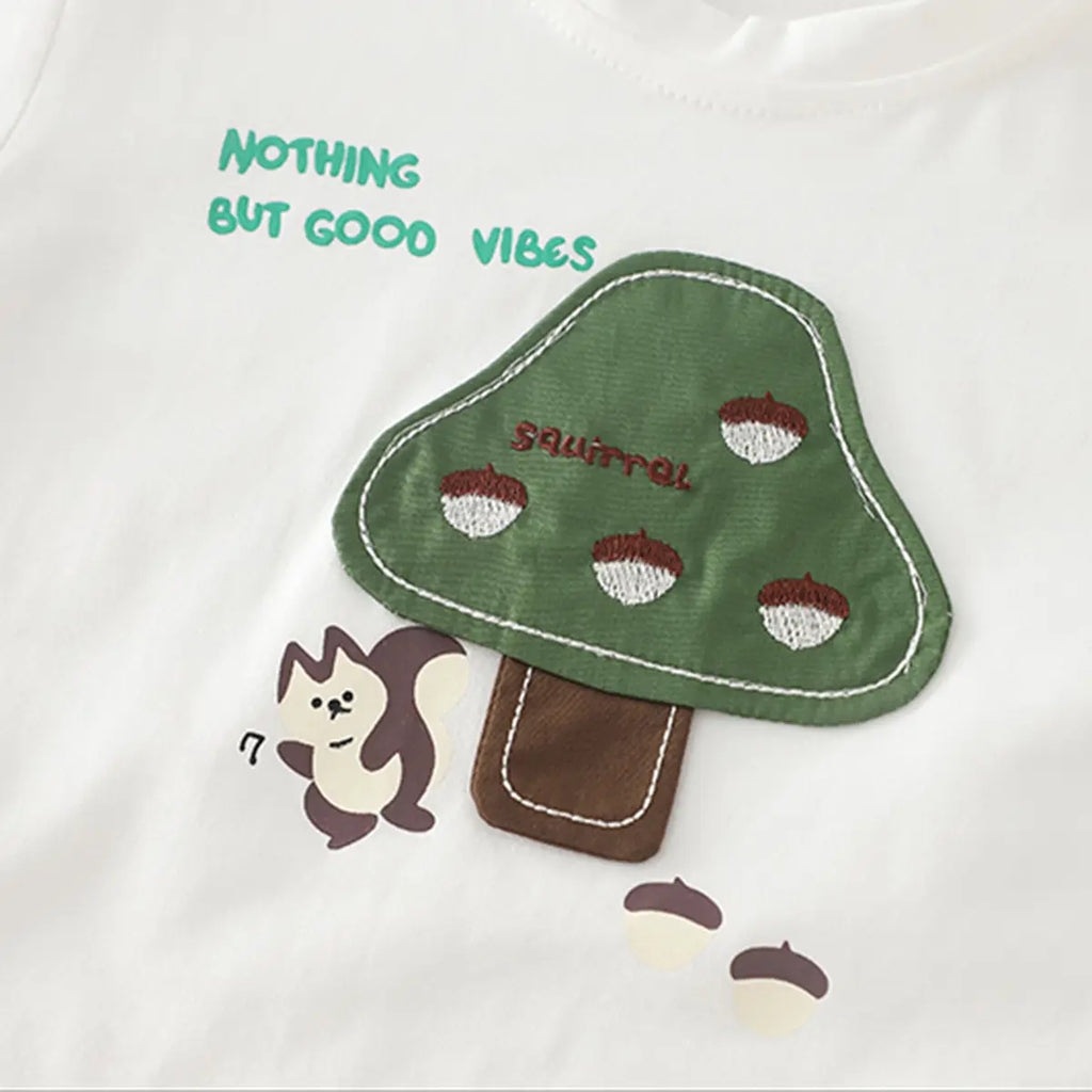 Boys White Mushroom Graphic T-Shirt With Shorts Sets Sets