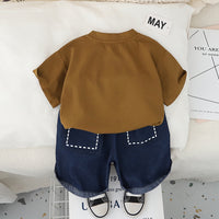 Boys Light Brown Dollhouse Printed T-Shirt With Denim Shorts Set 2 pc. Sets