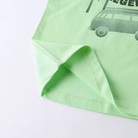 Boys Light Green Surf Printed Vest With Drawstring Shorts Sets Sets