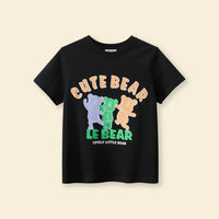 Girls Bear Print Short Sleeves T-shirt Tshirts   