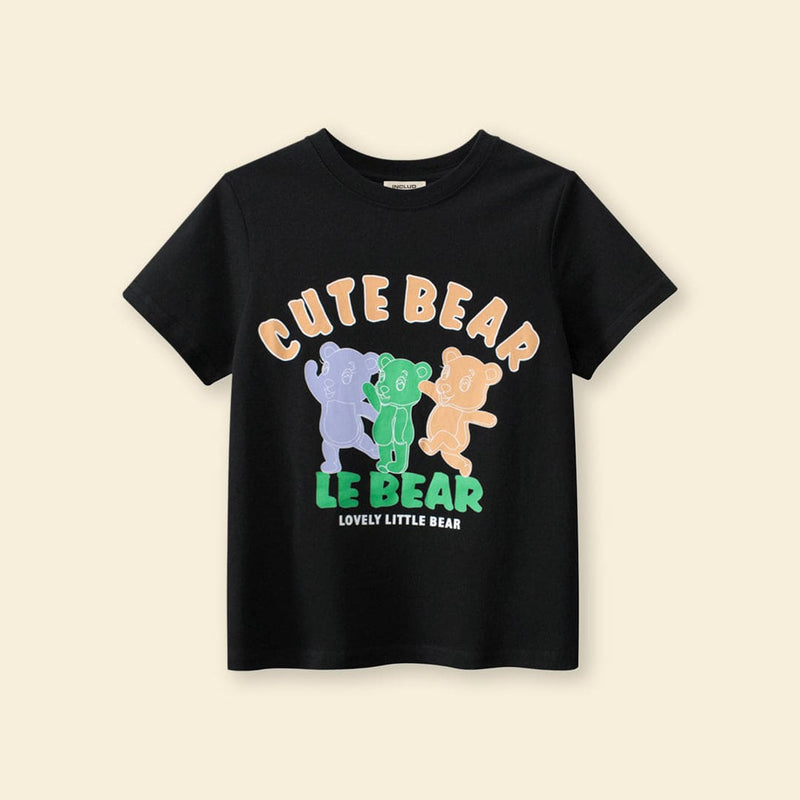 Girls Bear Print Short Sleeves T-shirt Tshirts   