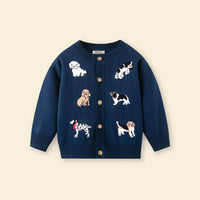 Boys Navy Blue Cardigan With Self-Design Puppy Patterns Sweaters & Cardigans