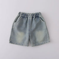 Boys Muted Olive Typographic Print T-Shirt With Denim Shorts Set Sets