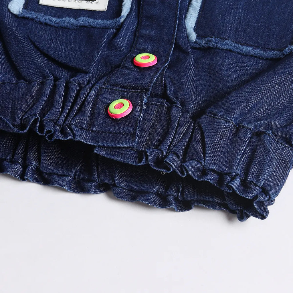 Boys Dark Blue Applique Denim Shirt With Elasticated Shorts Sets 2 pc. Sets