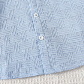 Boys Sky Blue Textured Short Sleeves Shirt With Shorts Set 2 pc. Sets
