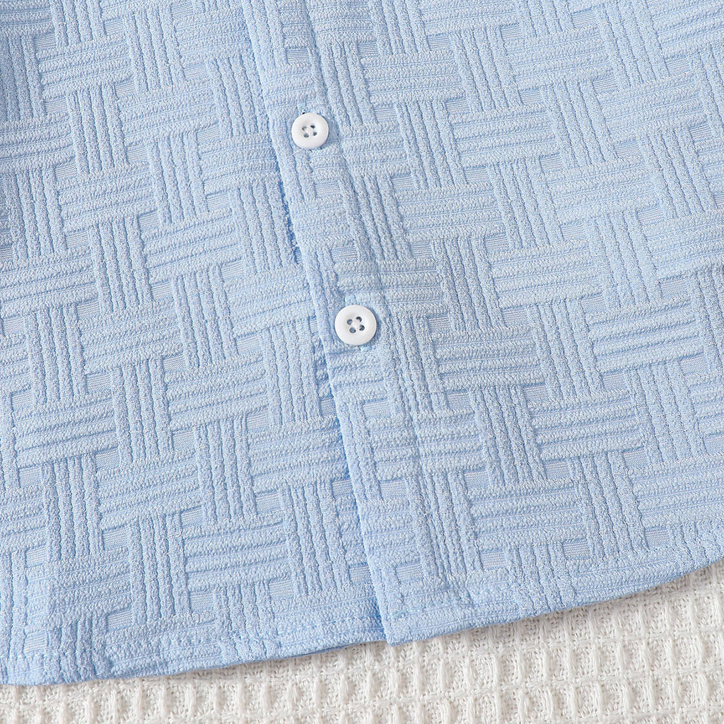 Boys Sky Blue Textured Short Sleeves Shirt With Shorts Set 2 pc. Sets