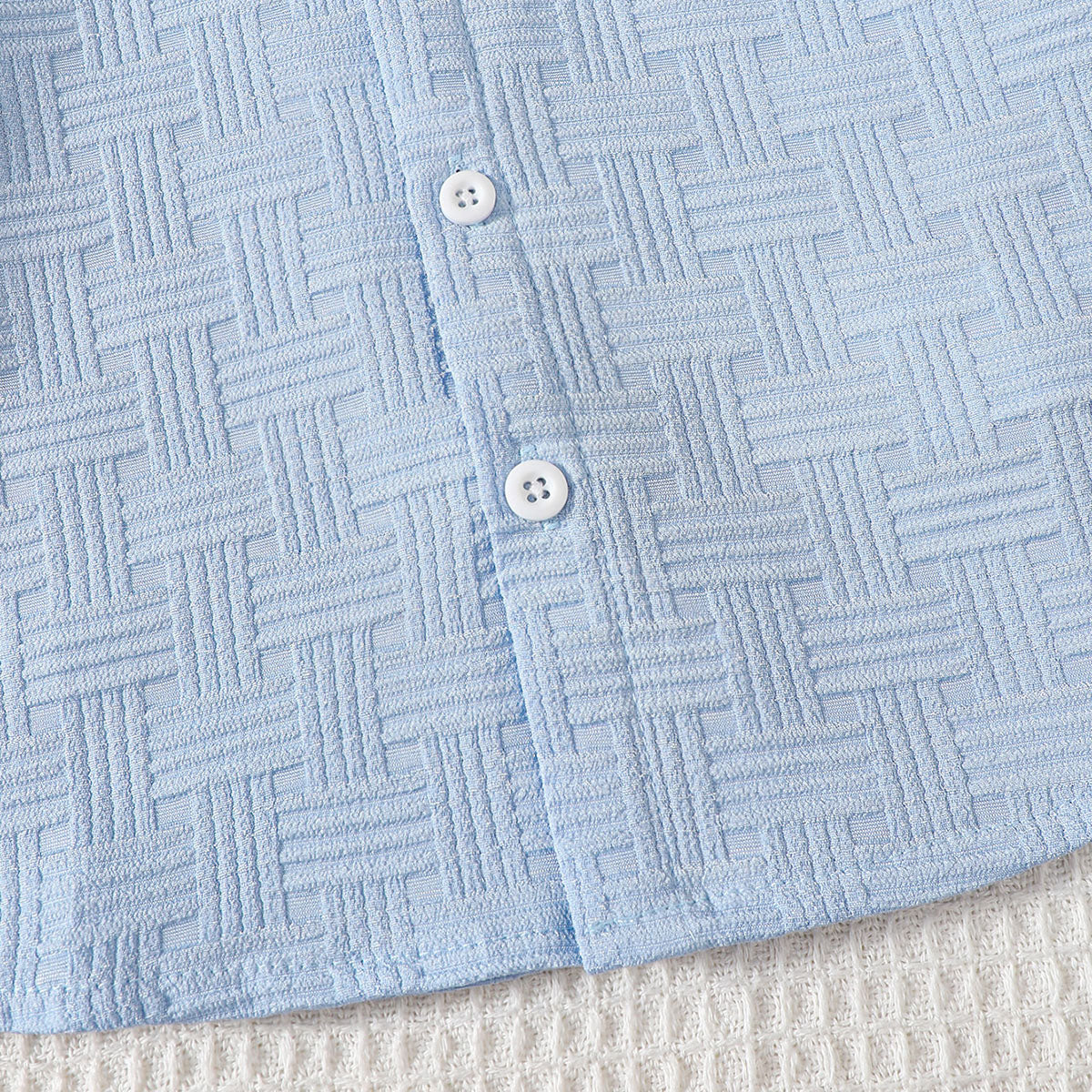Boys Sky Blue Textured Short Sleeves Shirt With Shorts Set 2 pc. Sets