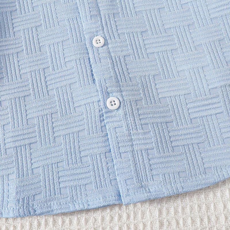 Boys Sky Blue Textured Short Sleeves Shirt With Shorts Set 2 pc. Sets