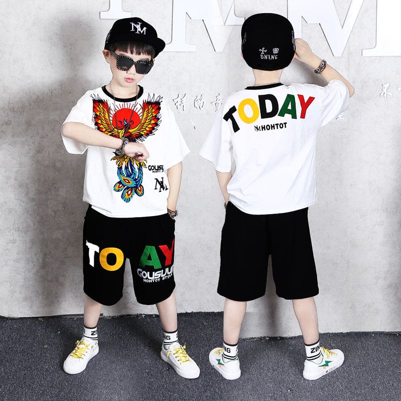 Boys White Graphic T-Shirt With Graphic Shorts Sets