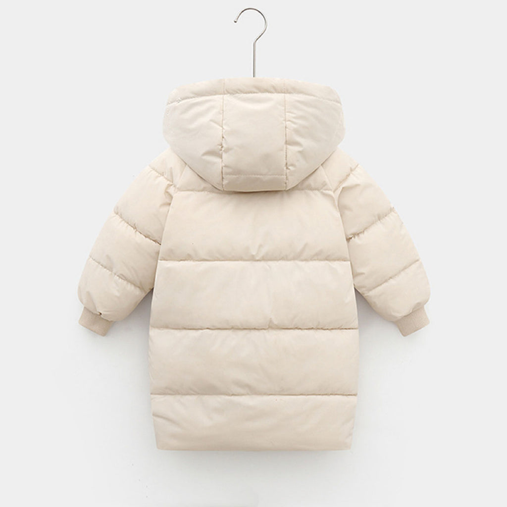 Girls Apricot Solid Puffer Hooded Down Jacket Coats & Jackets