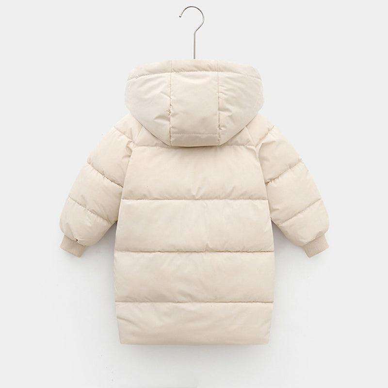 Girls Apricot Solid Puffer Hooded Down Jacket Coats & Jackets