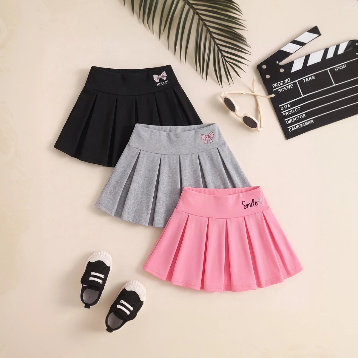 Girls Multicolor Bow Print Pleated Skorts Pack Of 3 Skirts Multicolor 7-8 Y