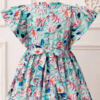 Girls Blue Floral Flutter Sleeves Maxi Dress With Elasticated Waistline Casual Dresses