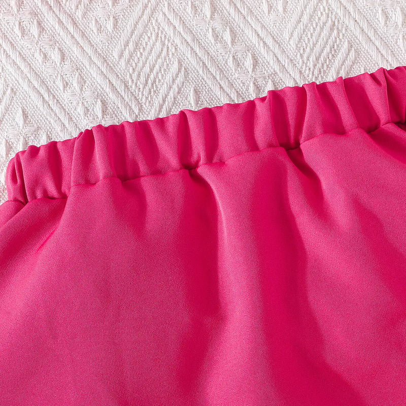 Girls Fuchsia Embellished Lapel Collar Blazer Top With Skirt Co-ord Sets Sets