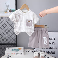 Boys Typographic Printed Contrast Pocket T-Shirt With Grey Shorts Set 2 pc. Sets Grey 1-2 Y