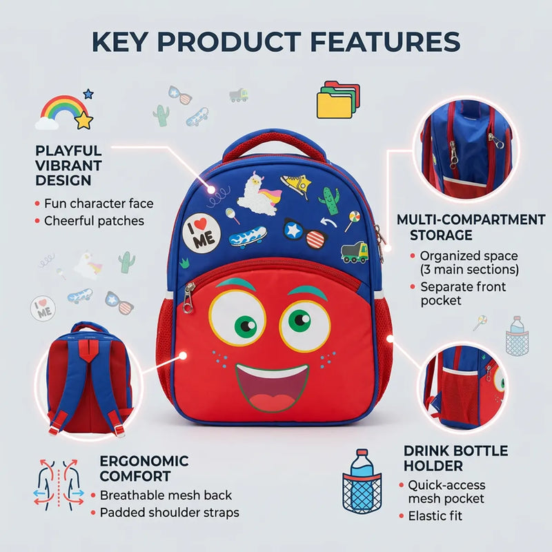 Kids Blue & Red Cartoon Face School Backpack Trending Accessories