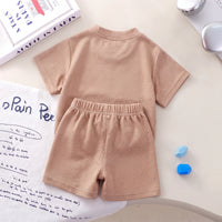 Boys Khaki Waffle Knit Short Sleeve T-Shirt With Shorts Sets 2 pc. Sets