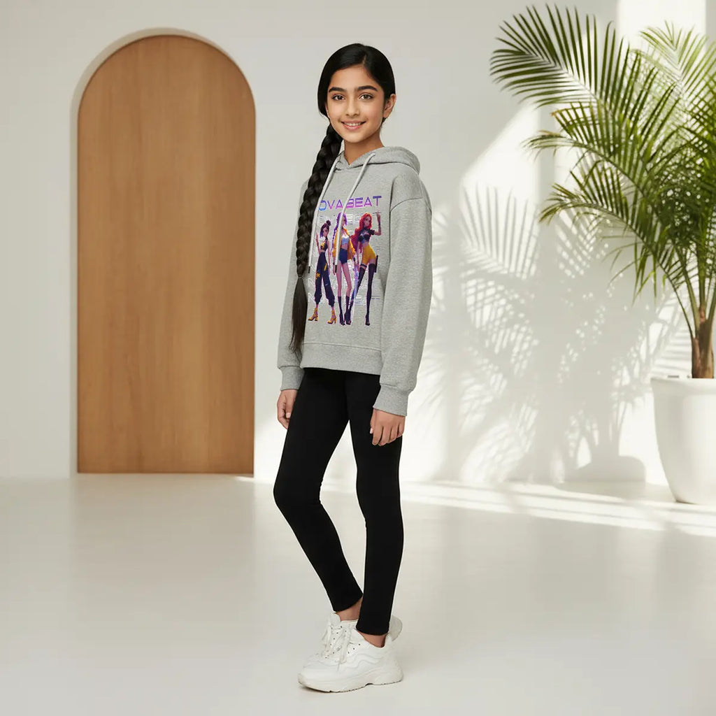 Girls Grey K-Pop Nova-Beat Graphics Hoodie Sweatshirts & Hoodies