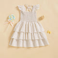 Girls Yellow Checked Flutter Sleeve Smocked Tiered Dress Casual Dresses Yellow 3-4 Y