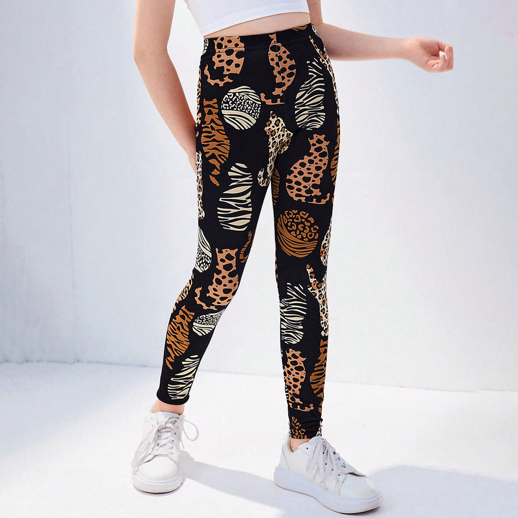 Girls Black Animal Print Leggings Leggings & Tights