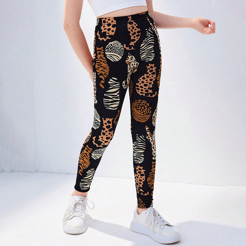 Girls Black Animal Print Leggings Leggings & Tights