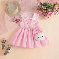 Girls Pink Kitty Applique Sleeveless Balloon Dress With Sling Bag Casual Dresses Pink 1-2 Y