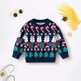 Boys Navy Blue Self-Design Christmas Sweater