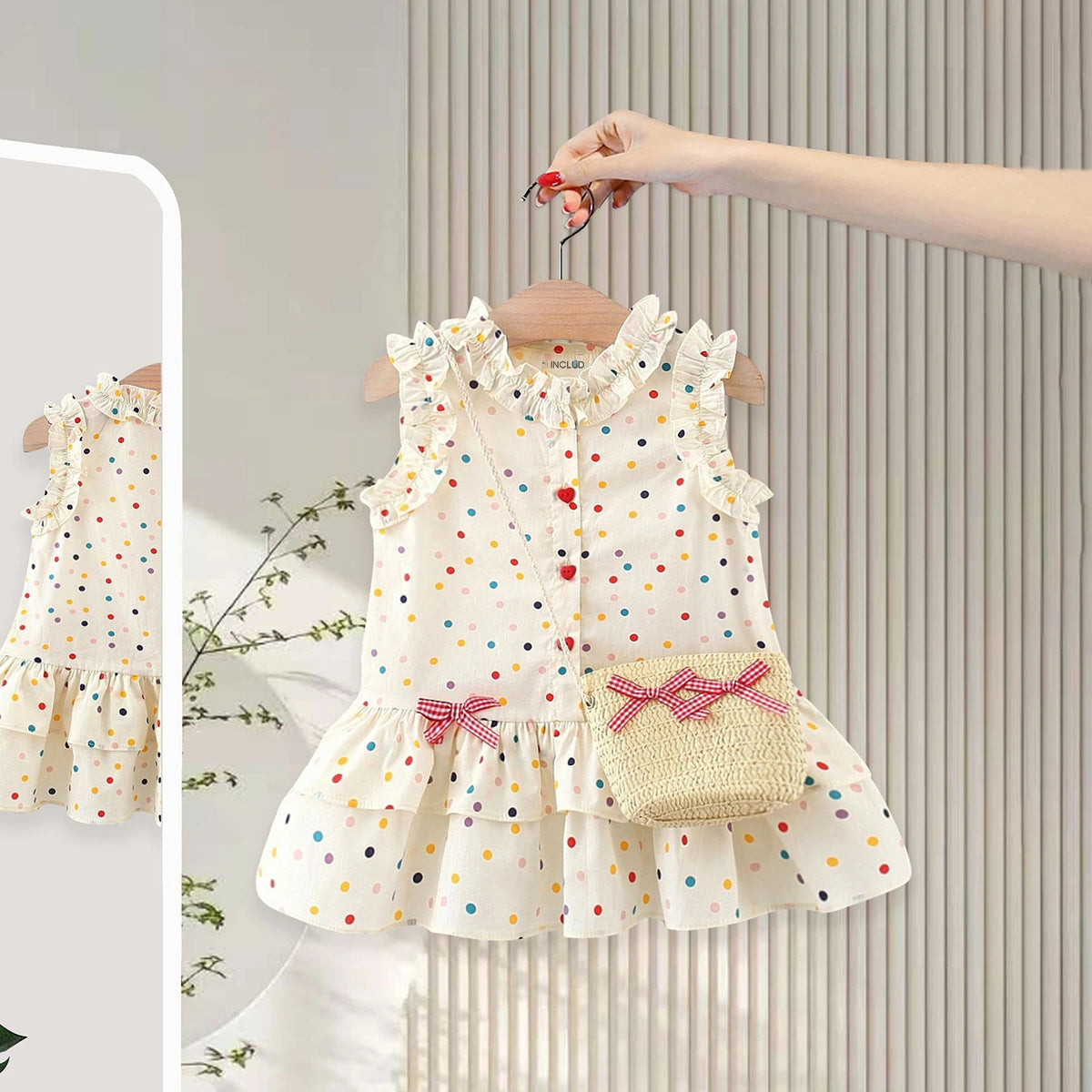 Girls Beige Polka Dot Print Ruffle Drop-Waist Dress Casual Dresses Beige 1-2 Y