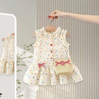 Girls Beige Polka Dot Print Ruffle Drop-Waist Dress Casual Dresses Beige 1-2 Y