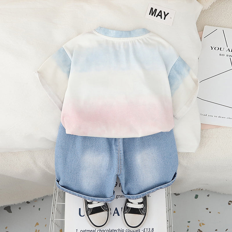Boys Light Blue Robot Printed T-Shirt With Denim Shorts Set 2 pc. Sets