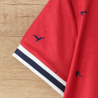 Boys Red Printed Short Sleeves Polo T-Shirt With Shorts Set 2 pc. Sets