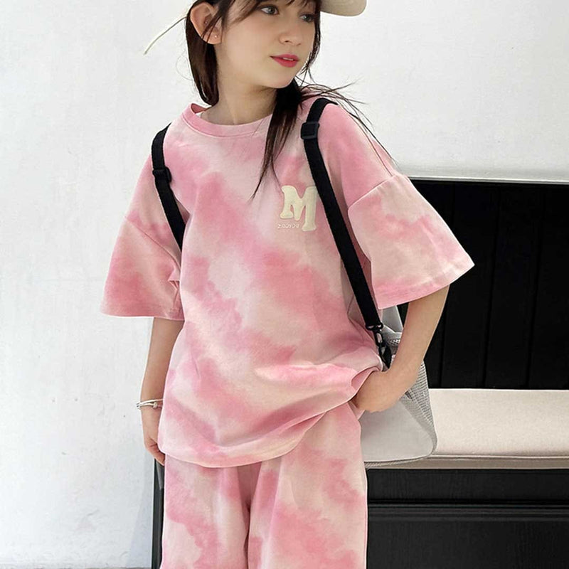 Girls Tie & Dye Short Sleeves T-Shirt With Shorts Set Sets   