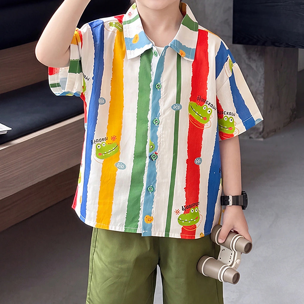 Boys Multicolour Striped Short Sleeve Shirt With Shorts Sets 2 pc. Sets