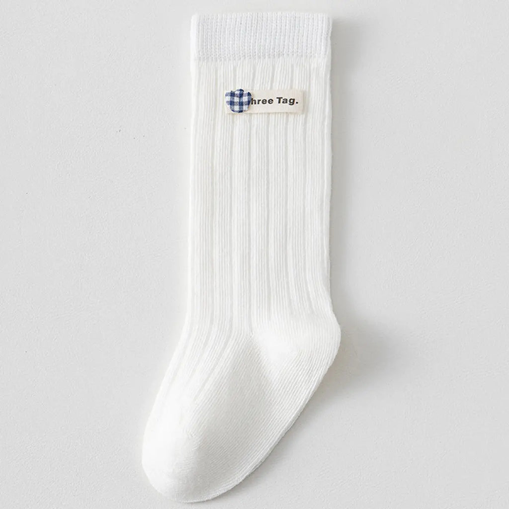 Pack of 5 Girls White Gingham Applique Calf Length Socks Socks