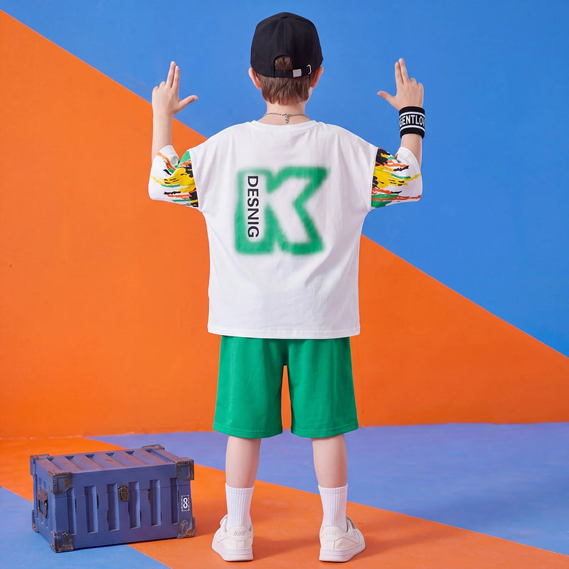Boys White Paint Splatter Short Sleeve T-Shirt With Shorts Sets 2 pc. Sets