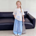 Girls Blue Short Sleeve Bow Print T-Shirt With Pants Sets 2 pc. Sets Blue 3-4 Y