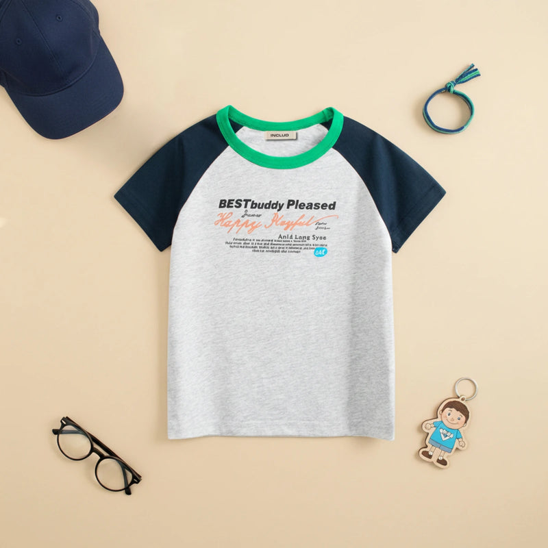 Boys Grey Typographic Printed Short Sleeves T-Shirt Tshirts Grey 1-2 Y