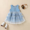 Girls Blue Tulle Overlay Fit & Flare Dress With Pintuck Details Casual Dresses Blue 1-2 Y